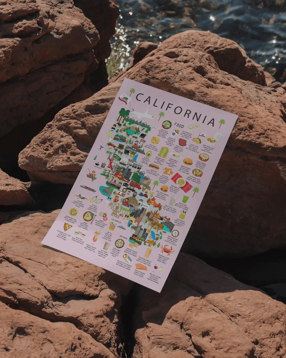 California Kids Map Poster – Landmarks, Food & Culture Educational Art