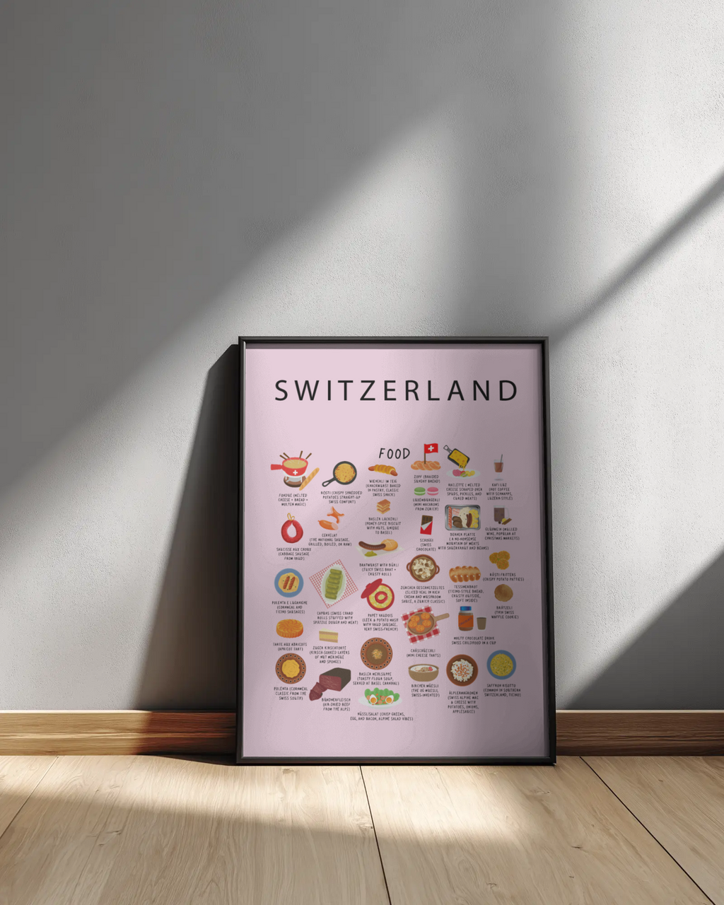 Switzerland Food Poster Pink