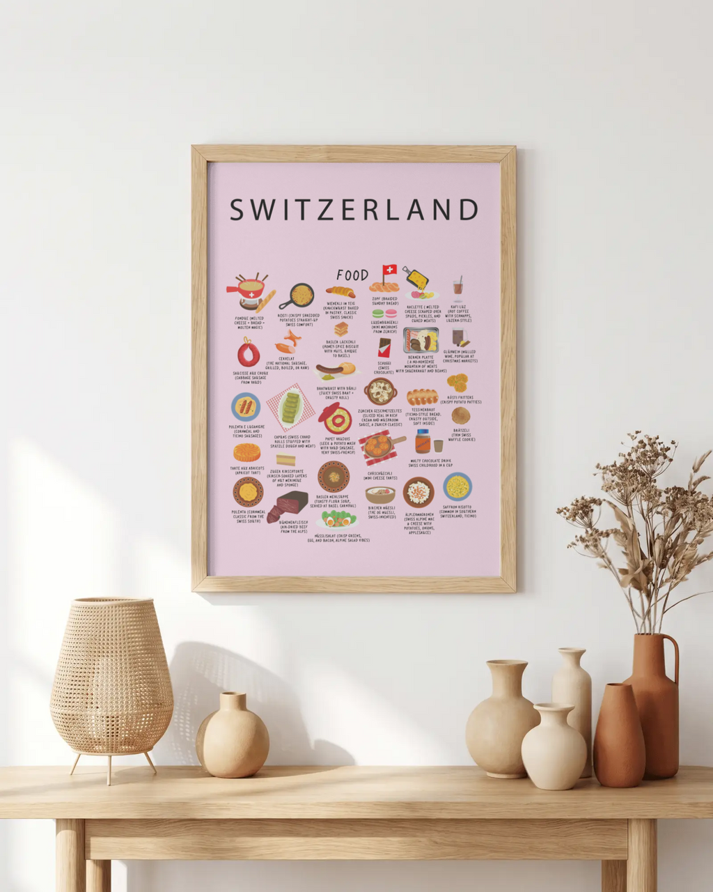 Switzerland Food Poster Pink