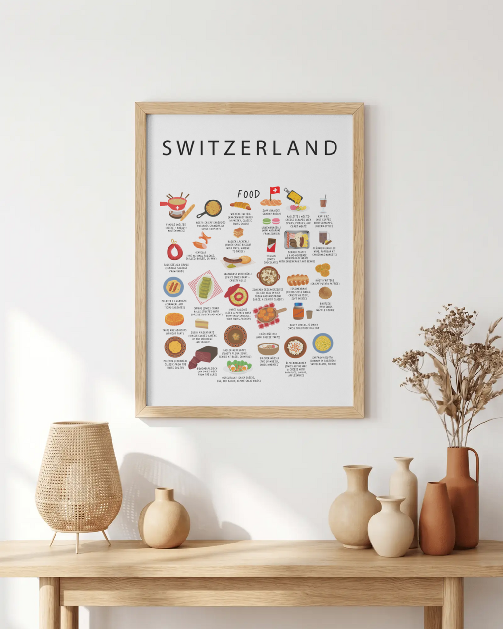 Switzerland Food Poster Pink
