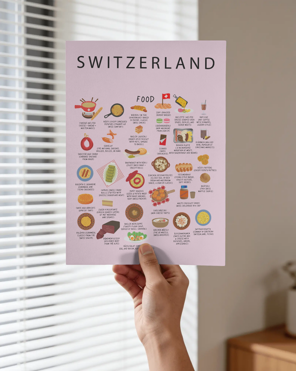 Switzerland Food Poster Pink