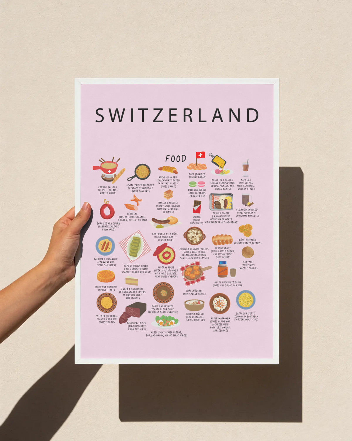 Switzerland Food Poster Pink