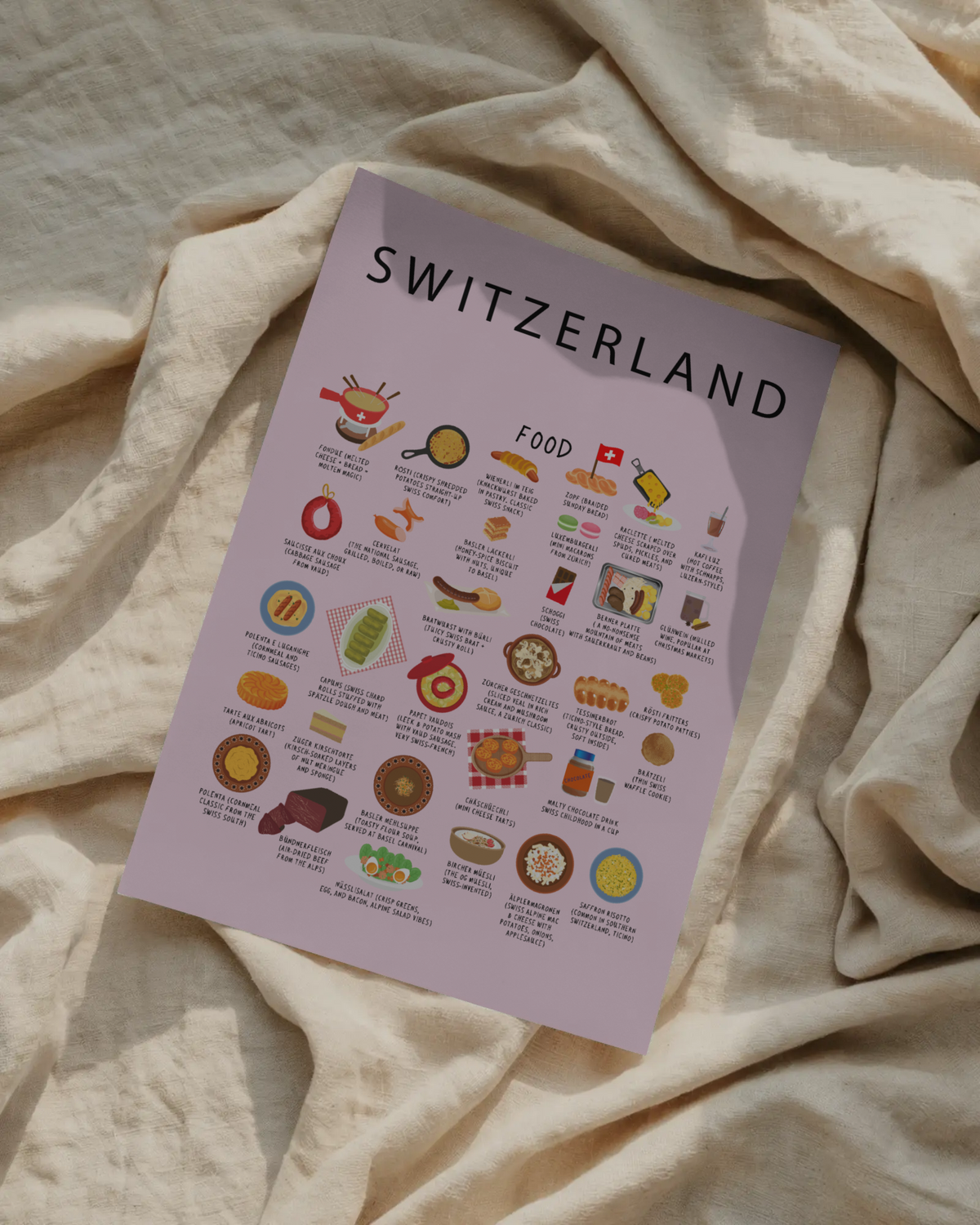 Switzerland Food Poster Pink